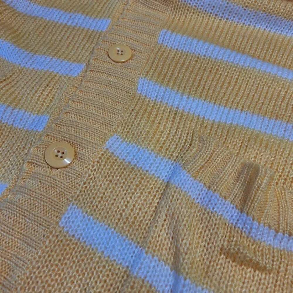 Lularoe Lucille Sweater Cardigan Yellow Stripe Womens Large Oversized Buttons - Picture 7 of 9